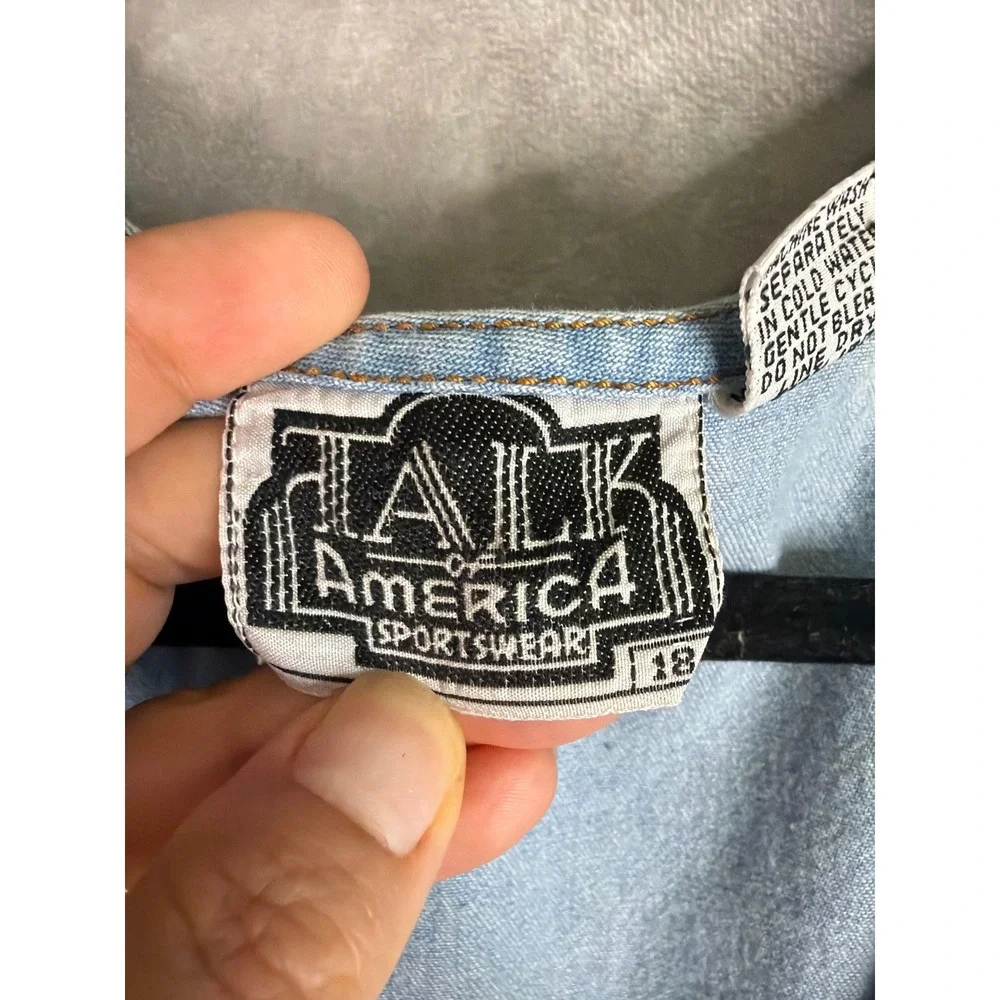 VTG Talk of America Jumper Dress Women 18 Blue Noahs Ark Embroidered Denim READ